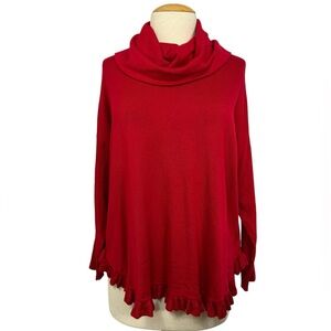 Joseph A Scarlet Red Ruffle Hem Sweater XL NWT Cozy Chic Cowl Neck Knit